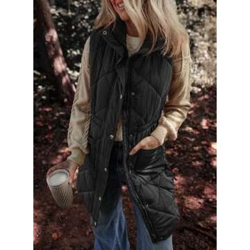 Dokotoo Long Black Puffer Vest for Women - Warm Sleeveless Outerwear with Pockets