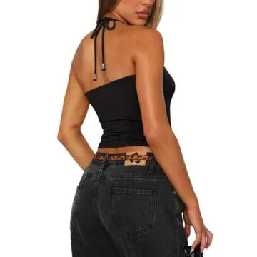 REORIA Women's Sexy Halter Open Back Cami Shirt - Y2K Trendy Sleeveless Top