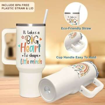 Teacher Appreciation Gifts - Teacher Gifts - Teachers Day Gifts For Women, Thank You Gifts From Students, Teacher Graduation Gifts, Christmas, Birthday Gifts For Teacher - Tumbler 40Oz With Handle