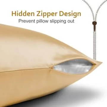 Silk Pillowcase for Hair and Skin with Hidden Zipper, Ravmix Both Sides 21Momme Mulberry Silk Cooling Pillow Case Queen Size 20×30inches, 1PCS, Gold
