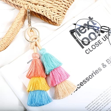 Colorful Boho Pom Pom Tassel Keychain Unique Bag Charm