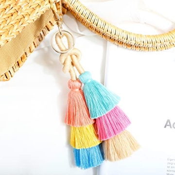 Colorful Boho Pom Pom Tassel Keychain Unique Bag Charm