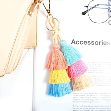 Colorful Boho Pom Pom Tassel Keychain Unique Bag Charm