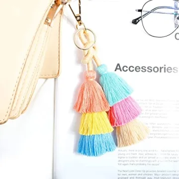 Colorful Boho Pom Pom Tassel Keychain Unique Bag Charm