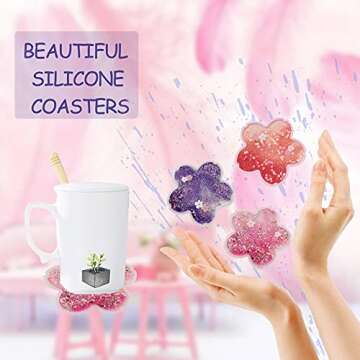 2 Pack Funny Drink Coasters Sakura Quicksand Coaster Silicone Tea Cup Mats Coffee Coasters Non-Slip Insulation Cup Pad Home Office Table Decor, 5.5 Inches