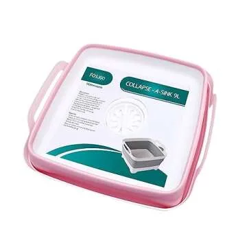 FOSJGO 2.4 Gal(9L) Collapsible Dish Basin with Drain Plug,Space Saving Multiuse Foldable Sink Tub,Dishpan,Kitchen Sink for Camping,Plastic Tub,Vegetable Washing,RV…