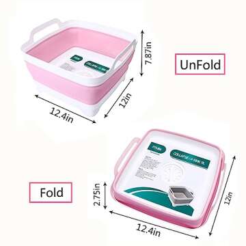 FOSJGO 2.4 Gal(9L) Collapsible Dish Basin with Drain Plug,Space Saving Multiuse Foldable Sink Tub,Dishpan,Kitchen Sink for Camping,Plastic Tub,Vegetable Washing,RV…