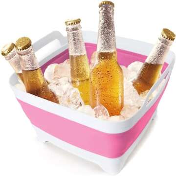 FOSJGO 2.4 Gal(9L) Collapsible Dish Basin with Drain Plug,Space Saving Multiuse Foldable Sink Tub,Dishpan,Kitchen Sink for Camping,Plastic Tub,Vegetable Washing,RV…