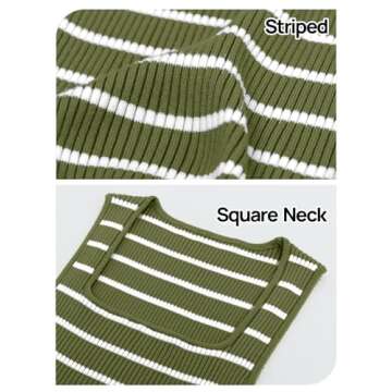 MEROKEETY Women's 2025 Sleeveless Ribbed Tank Tops Striped Knit Square Neck Shirts Summer Casual Basic Tanks Green M