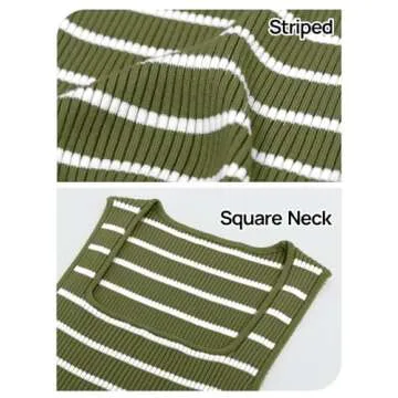 MEROKEETY Women's 2025 Sleeveless Ribbed Tank Tops Striped Knit Square Neck Shirts Summer Casual Basic Tanks Green M