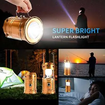 Censinda LED Camping Lantern, Solar and Rechargeable Lantern Flashlight Collapsible and Portable Light for Daily/Camp/Hiking/Night Fishing/Emergency/Hurricanes/Storm(1 Pack)