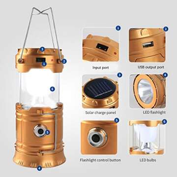 Censinda LED Camping Lantern, Solar and Rechargeable Lantern Flashlight Collapsible and Portable Light for Daily/Camp/Hiking/Night Fishing/Emergency/Hurricanes/Storm(1 Pack)