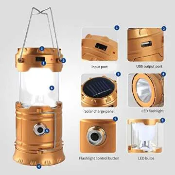 Censinda LED Camping Lantern, Solar and Rechargeable Lantern Flashlight Collapsible and Portable Light for Daily/Camp/Hiking/Night Fishing/Emergency/Hurricanes/Storm(1 Pack)