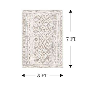 MontVoo-5x7 Area Rugs for Living Room-Soft Boho Machine Washable Rug-Moroccan Neutral Rug for Bedroo...