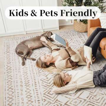 MontVoo-5x7 Area Rugs for Living Room-Soft Boho Machine Washable Rug-Moroccan Neutral Rug for Bedroom Non Slip Floor Carpet Indoor Rug for Dining Room Home Office Decor-Brown Beige Rug