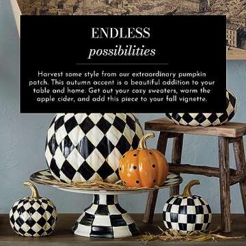 MACKENZIE-CHILDS Courtly Harlequin Mini Decorative Pumpkin for Fall Decor, Autumn Decorations for Ho...