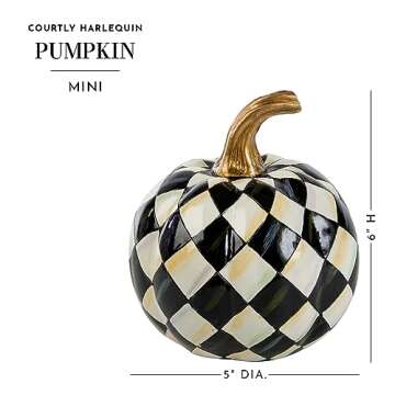 MACKENZIE-CHILDS Courtly Harlequin Mini Decorative Pumpkin for Fall Decor, Autumn Decorations for Home