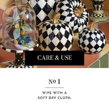 MACKENZIE-CHILDS Courtly Harlequin Mini Decorative Pumpkin for Fall Decor, Autumn Decorations for Home