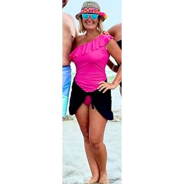 Hilor Women's Plus Size One Piece Swimsuits One Shoulder Swimwear Asymmetric Bathing Suits Neon Pink 16