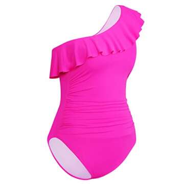 Hilor Women's Plus Size One Piece Swimsuits One Shoulder Swimwear Asymmetric Bathing Suits Neon Pink 16