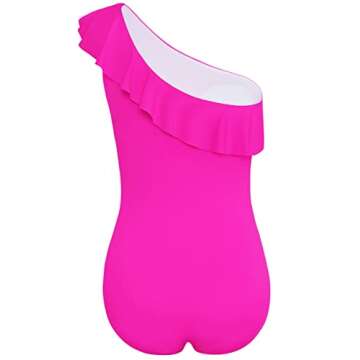 Hilor Women's Plus Size One Piece Swimsuits One Shoulder Swimwear Asymmetric Bathing Suits Neon Pink 16