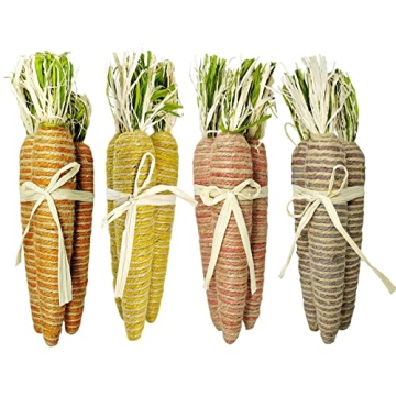 Nature Vibe 11 Inches Sisal Carrot Easter Decor,12 Pack Multicolor Carrot Decor w Raffia Bow for Eas...