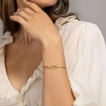 PAVOI 14K Gold Plated Forever Love Knot Infinity Bangle Bracelets for Women | Adjustable White Gold ...