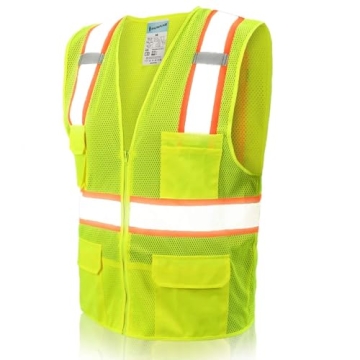 SHORFUNE High Visibility Mesh Safety Vest – 10 Pockets & Reflective Strips