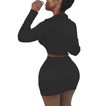 LuFeng Womens Satin Sexy Self Tie Front Long Sleeve 2 Piece Outfits Crop Top and Mini Bodycon Skirt Set