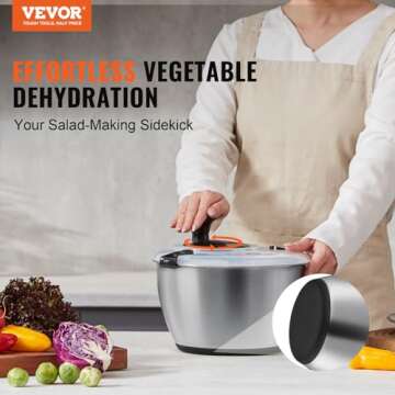 VEVOR Stainless Steel Salad Spinner, 4.75Qt, One-handed Easy Press Large Vegetable Dryer Washer, Let...