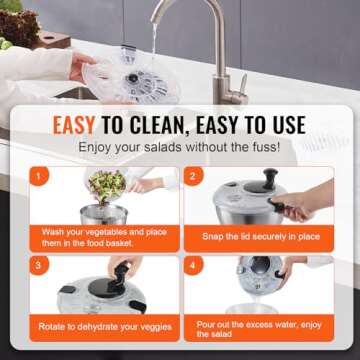VEVOR Stainless Steel Salad Spinner, 4.75Qt, One-handed Easy Press Large Vegetable Dryer Washer, Lettuce Cleaner and Dryer with 304 Stainless Steel Bowl, for Greens, Herbs, Berries, Fruits, No BPA