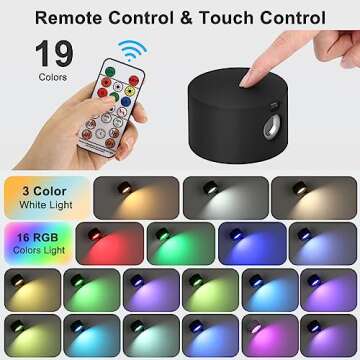 Lightess LED Wall Sconces, 19 Colors Dimmable, Rechargeable, Remote Control, 360° Rotation