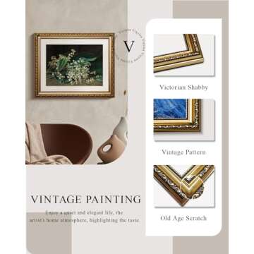 VIYYIEA Gold Framed Wall Art Canvas Print Home Decor Botanical Plant Wall Art Prints Bathroom Wall D...