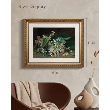 VIYYIEA Gold Framed Wall Art Canvas Print Home Decor Botanical Plant Wall Art Prints Bathroom Wall Decor Green Suzuran Plant Flower Wall Picture for Bedroom Floral Kitchen Art Boho Room Decor 13x16in