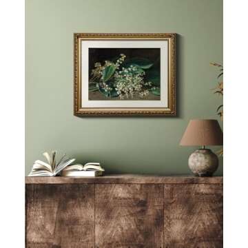 VIYYIEA Gold Framed Wall Art Canvas Print Home Decor Botanical Plant Wall Art Prints Bathroom Wall Decor Green Suzuran Plant Flower Wall Picture for Bedroom Floral Kitchen Art Boho Room Decor 13x16in