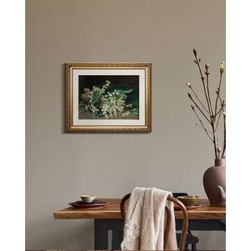 VIYYIEA Gold Framed Wall Art Canvas Print Home Decor Botanical Plant Wall Art Prints Bathroom Wall Decor Green Suzuran Plant Flower Wall Picture for Bedroom Floral Kitchen Art Boho Room Decor 13x16in