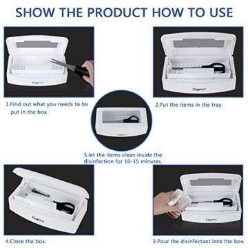 Gusnilo Sanitizing Tray - Disinfectant Container Nail Tool Sterilizer Box Plastic Sanitizing Box for Nail Tools, Hair Salon,Spa (Clear Lid, white)