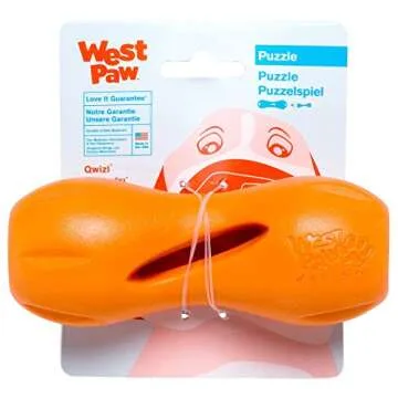 WEST PAW Zogoflex Tizzi Treat Dispensing Dog Toy (Small, Aqua) & Zogoflex Qwizl Dog Puzzle Treat Toy (Small, Tangerine) – Interactive Toy for Dogs – Dispense Pet Treats