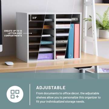 Safco Literature Organizer, 12 Compartments, Office and Classroom Mailbox with Adjustable Shelves, Wood Paper and Mail Sorter, Gray