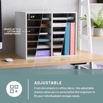 Safco Literature Organizer, 12 Compartments, Office and Classroom Mailbox with Adjustable Shelves, Wood Paper and Mail Sorter, Gray