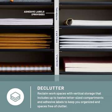 Safco Literature Organizer, 12 Compartments, Office and Classroom Mailbox with Adjustable Shelves, Wood Paper and Mail Sorter, Gray