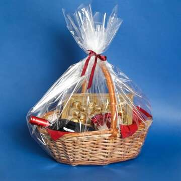 Morepack Large Cellophane Gift Bags - 20 Pack Clear Wrap