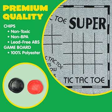 3-in-1 Vintage Giant Checkers, Tic, Tac, Toe, with Reversible Mat, 24 Chips, Family Board Game, Lawn Game, BBQ Party Favor, Indoor and Outdoor Activity for Kids and Adults