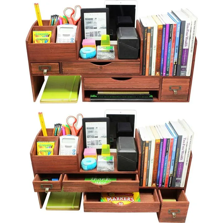 Adjustable Wooden Office Desk Organizer for All Uses
