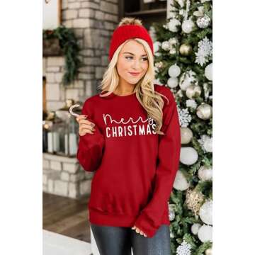 APRFLOWER Merry Christmas Sweatshirts Women Classic Merry Letter Print Sweatshirts Xmas Holiday Party Pullover Blouse