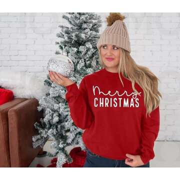 APRFLOWER Merry Christmas Sweatshirts Women Classic Merry Letter Print Sweatshirts Xmas Holiday Party Pullover Blouse