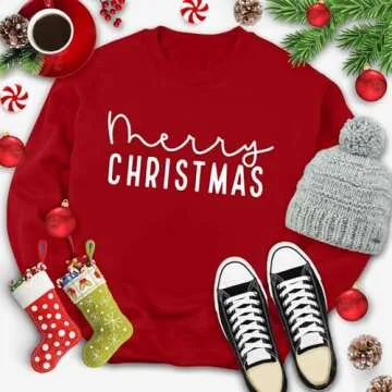 APRFLOWER Merry Christmas Sweatshirts Women Classic Merry Letter Print Sweatshirts Xmas Holiday Party Pullover Blouse