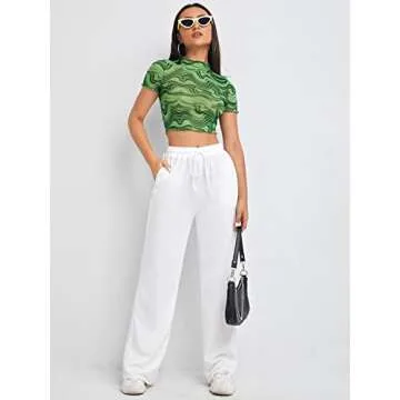 Floerns Women's Sheer See Through Mock Neck Star Pattern Mesh Blouse Tops Without Bra Green Marble L