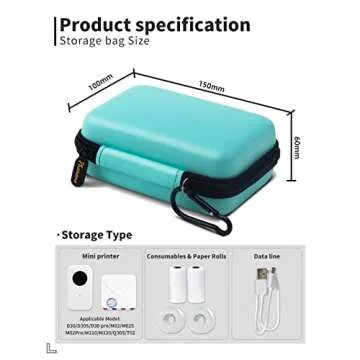 Phomemo Label Printer Case Hard Carry Case Compatible D30/M02/T02/M110/P21/D110 Label Printer, Label Maker Labeler Storage Holder, Green