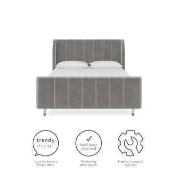 Little Seeds Valentina Kids' Full Upholstered Bed, Gray Velvet